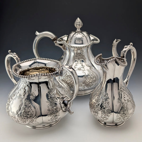 1863年 英國古董 鍍銀 茶具 3件組 Thomas Bradbury
